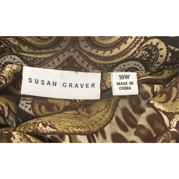 Susan Graver‎ Women’s Brown Printed Collared Long Sleeve Blouse Size 18 - Picture 6 of 7